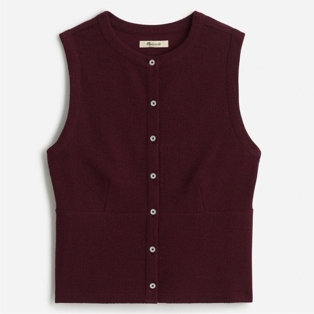 NWT Madewell Split-Crewneck Cardigan Tank Sleeveless Rib Knit Dark Burgundy